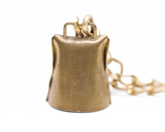 Brutalist Cow Bell Necklace - Chunky Brass Musica… - image 7