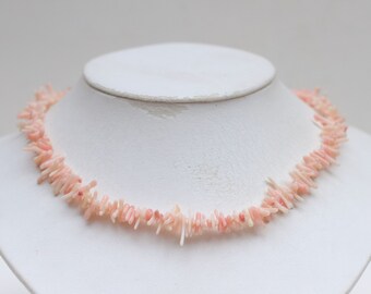 Collar rosa coral - Gargantilla de palos de rama de piel de ángel - Joyería náutica natural vintage