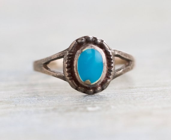 Turquoise Boho Ring - Sterling Silver Ring Size 5.5 - Vintage Oxidized Jewelry