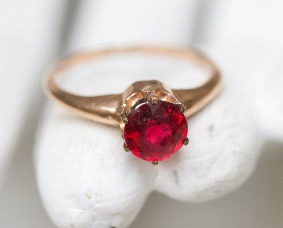 Art Deco Red Solitaire Ring size N - Rolled Gold … - image 4