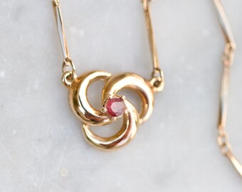 Collana vintage Love Knot – Granato lampone color oro, 18 pollici