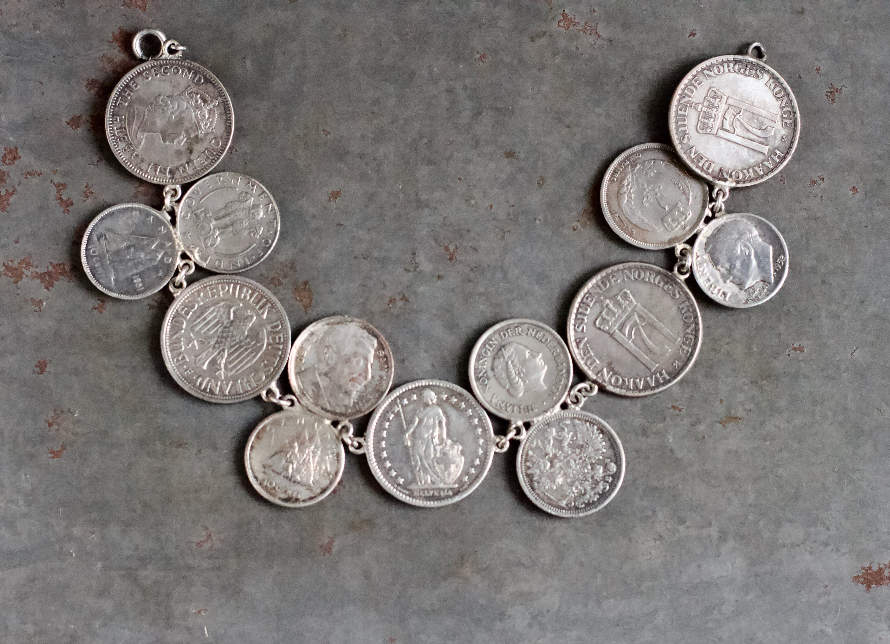 1950s Silver Coin Bracelet Assorted World Coins British German French Dutch American Indian More Vintage Brutalist Boho Jewellery Etsy Ireland