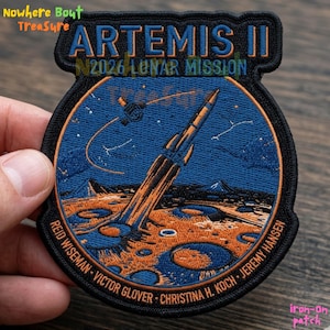 Artemis II 2026 Lunar Mission Patch, Reid Wiseman Victor Glover Christina Koch Jeremy Hansen, Astronaut Space Iron On Badge, Moon Applique