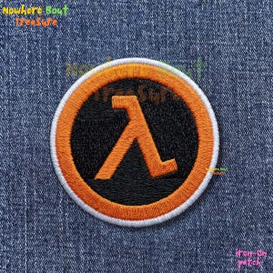 Lambda Symbol Patch, Iron On Sew On Hook and Loop, Half Life Video Game Embroidered Badge, Gamer Gift Decor, Black Mesa Research Facility