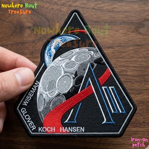 Artemis II Iron-On Patch, Wiseman Glover Koch Hansen Space Mission Badge, Moon and Earth Embroidered Applique, NASA Style Crew Jacket Patch