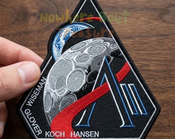 Artemis II Iron-On Patch, Wiseman Glover Koch Hansen Space Mission Badge, Moon and Earth Embroidered Applique, NASA Style Crew Jacket Patch