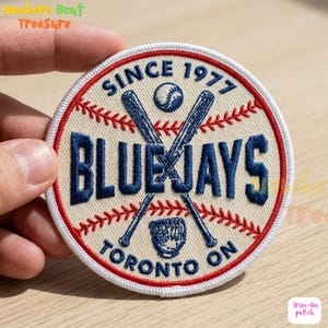 Toronto Blue Jays Patch Since 1977, Vintage Baseball Iron On Sew On Hook and Loop, Toronto ON Sports Pride Embroidered Badge, Baseball