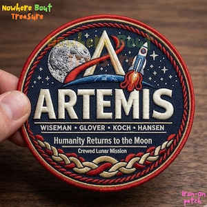 ARTEMIS Patch, Wiseman Glover Koch Hansen, Humanity Returns To The Moon, Crewed Lunar Mission Iron On Embroidered Badge