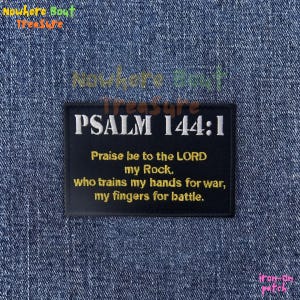 Psalm 144:1 Bible Verse Patch, Christian Warrior Embroidery, Iron On Sew On Hook and Loop Badge, Religious Tactical Gift for Jackets Bag