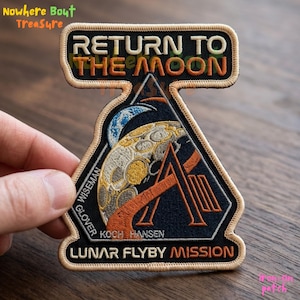 Return To The Moon Lunar Flyby Mission Patch, Wiseman Glover Koch Hansen Artemis 2 Embroidered Iron-On Applique, Space Gift