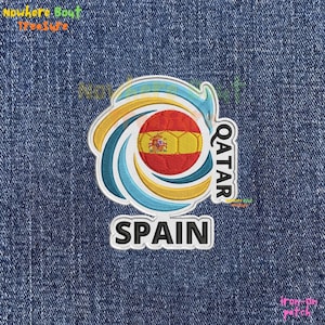 Spain Qatar Patch, Iron On Sew On Hook and Loop, Spain Football Embroidered Badge, Soccer World Cup Souvenir, Spanish Fan Travel Gift