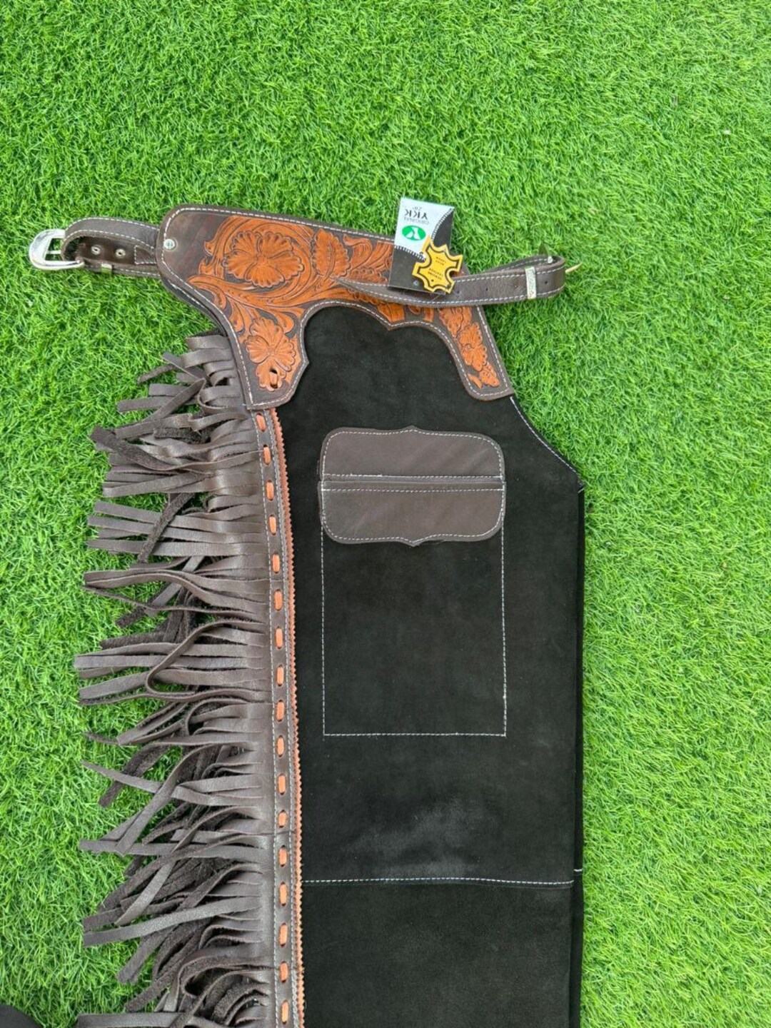 Grey Ranch Riding Chaps Men’s Western Leather Chaps With Fringe, Handmade Cowboy Riding Chaps ...