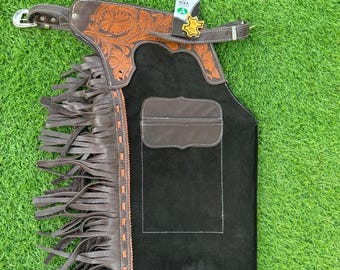 Men’s Western Leather Chaps with Fringe, Handmade Cowboy Riding Chaps, Vintage Rodeo Gear, Biker Style Sheepskin Chaps, Ranch Wear