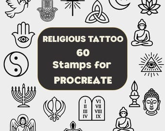 60 Religious Procreate Stamps | Sacred Symbols, Icons & Spiritual Line Art | Digital Brush Set