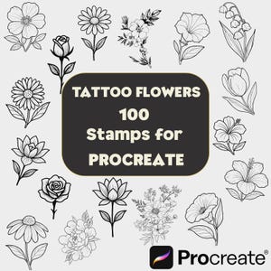 Procreate フラワースタンプ 100 個: ボタニカルブラシセット (デジタルダウンロード)