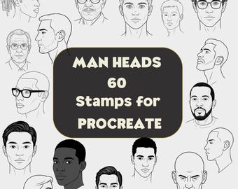 60 Procreate Male Heads & Faces Stamps – Digital Portrait Brushes for Character Design I Sketching