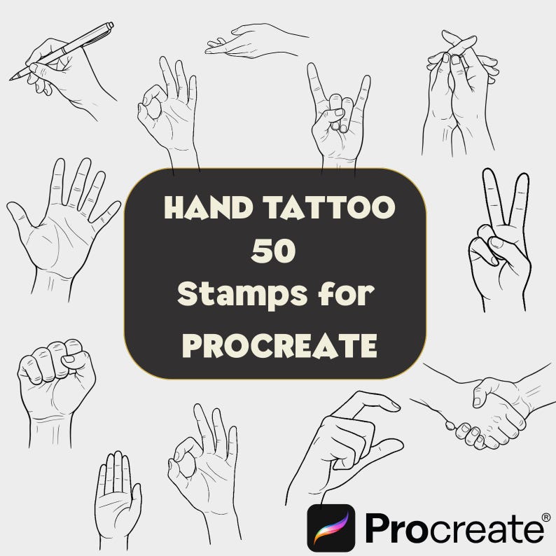 Procreate用ハンドリファレンススタンプ50種類｜タトゥー＆イラスト（デジタルダウンロード） 画像 1