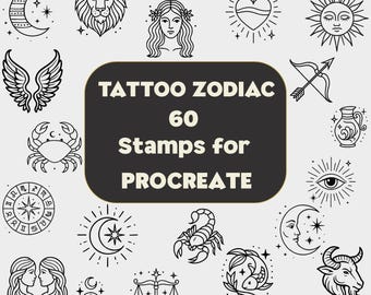 60 Zodiac Tattoo Stamps for Procreate (Digital Download)