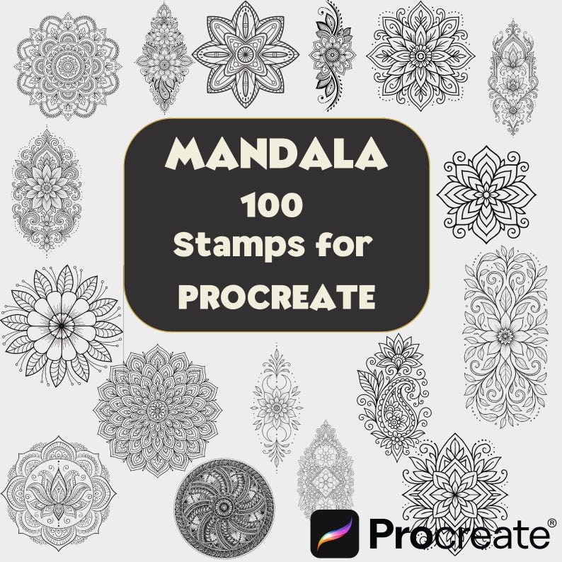100 Mandala Brush Set For Procreate. Tattoo Artists And Designers Must Have This image 1
