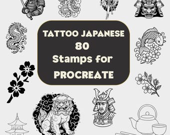 80 Japanese Tattoo Procreate Stamps, Koi, Sakura, Kanji (Digital Download)