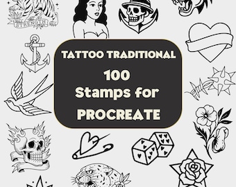 100 Traditional Tattoo Stamps for Procreate (Digital Download)