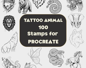 100 Animal Stamps Procreate Brush Set: Wildlife Illustrations (Digital Download)