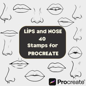 Procreate Lips & Nose Stamp Brush Set, 40 Facial Stamps (Digital Download)