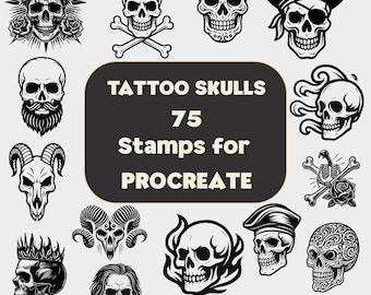 75 Skull and Bones Procreate Stamps: Tattoo, Gothic, Horror (Digital Download)
