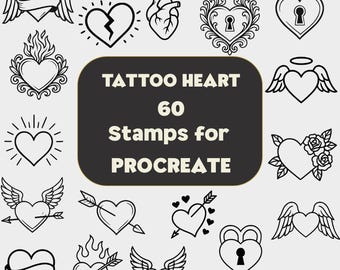 60 Hand Drawn Heart Procreate Stamps: Valentine Brush Set (Digital Download)