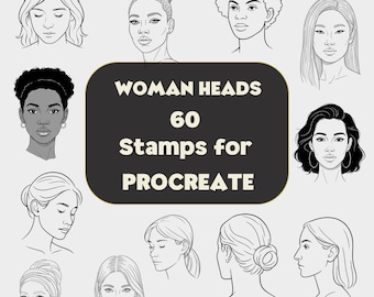 Woman Head Procreate Stamps – 60 Elegant Portrait Outlines (Digital Download)