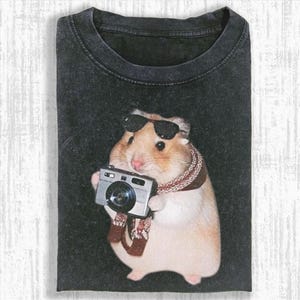 Camiseta de hámster extravagante, camiseta con estampado de animales de dibujos animados originales.