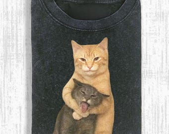 Funny Hugging Cats Vintage  T-Shirt, Chaotic Cat Meme Tee, Cute but Evil Cat Shirt, Aesthetic Pet Lover Gift, Unisex Graphic Tee