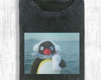 Funny Animal Vintage Graphic Tee, Pingu T-Shirt, Unisex Meme Cringe Funny Shirt, Menswear Womenswear Streetwear Cotton