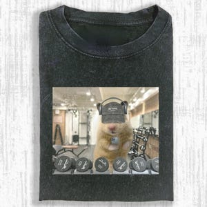Camiseta divertida con estampado de hámster en el gimnasio, camiseta gráfica con meme de entrenamiento.