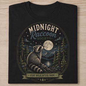 Camiseta de mapache con estampado de mapache, camiseta vintage de bosque nocturno, camiseta divertida con estampado de mapache, camiseta con estética de vida salvaje, regalo para amantes de los animales.