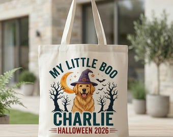 Borsa tote personalizzata per Halloween per animali domestici, regalo personalizzato per amanti dei cani, borsa per la spesa ricordo per animali domestici