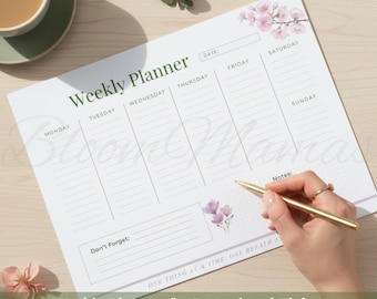 Minimal Floral Weekly Planner Printable: Elegant Organizer (PDF)