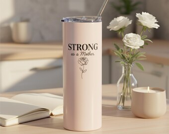 Strong as a Mother Tumbler: Blush Pink Floral Mom Gift