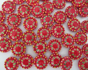 1930s casein buttons 13mm galalith red /& white 12 Christmas peppermint candy button gifts for her 24 vintage Art Deco plastic buttons