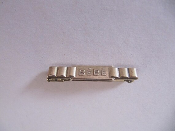 Baby Bib Pin Art Deco French Gold Plated Bebe Baby B Gem