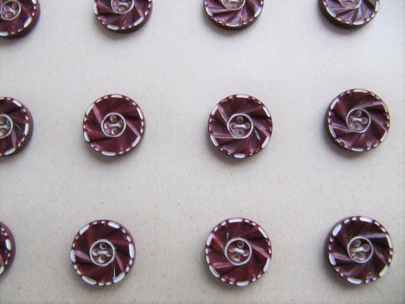Vintage Buttons 24 Rose Pink 2 Hole Carved Flower Casein 3/4" Buttons France 