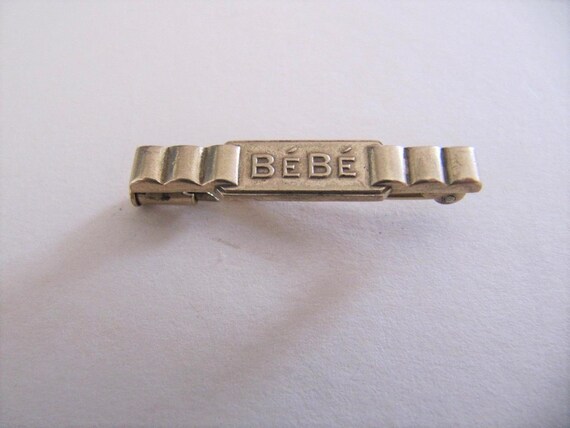 Baby Bib Pin Art Deco French Gold Plated Bebe Baby B Gem