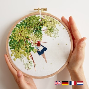 Le lecteur. Set de broderie : tissu imprimé avec/sans fils. Tutoriel PDF en anglais, allemand, français et néerlandais.