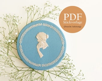 PDF Embroidery Pattern: Mother and baby. Beautiful pattern with complete step-by-step guideline in German.