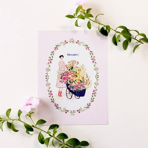Buongiorno! Bella cartolina con illustrazione originale.