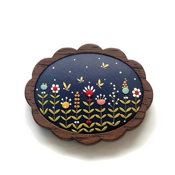 Midsummer Night. One of a kind little artwork. Small wall art. Medium size Brooch.