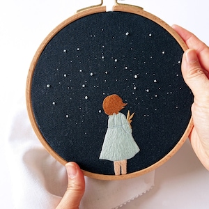 The Stargazer. Embroidery Set: Colour-printed fabric WITH Threads and PDF Guideline