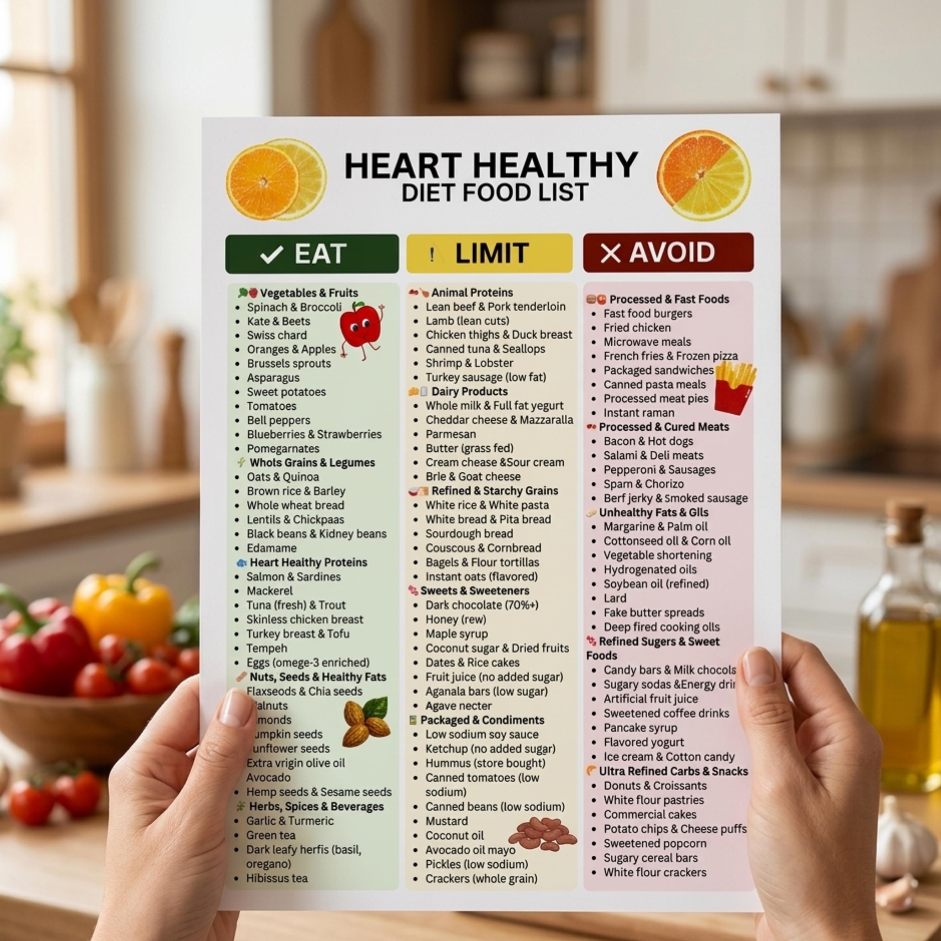 Heart Healthy Diet Food List Printable, Blood Pressure, Low Cholesterol ...