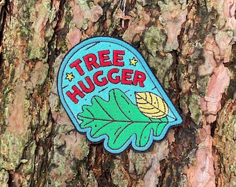 Tree Hugger Iron-On Patch, Sew, Embroidered, Nature Adventure, Hike