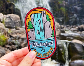 Waterfall Explorer Iron-on Patch, Adventure, Sew, Embroidered, Nature